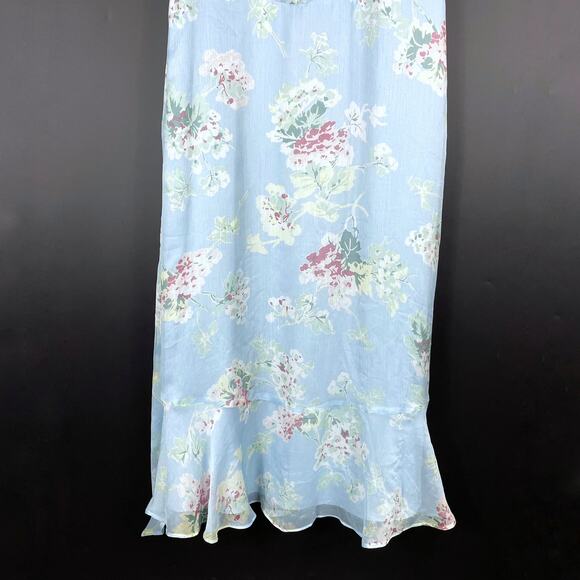 Lauren Ralph Lauren Ruffle Midi Dress Blue Floral Belted Chiffon Sz 12 - Picture 7 of 10